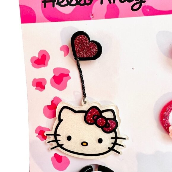HELLO Kitty Girls Bow Dangle Earrings + Rings Set - Picture 5 of 8